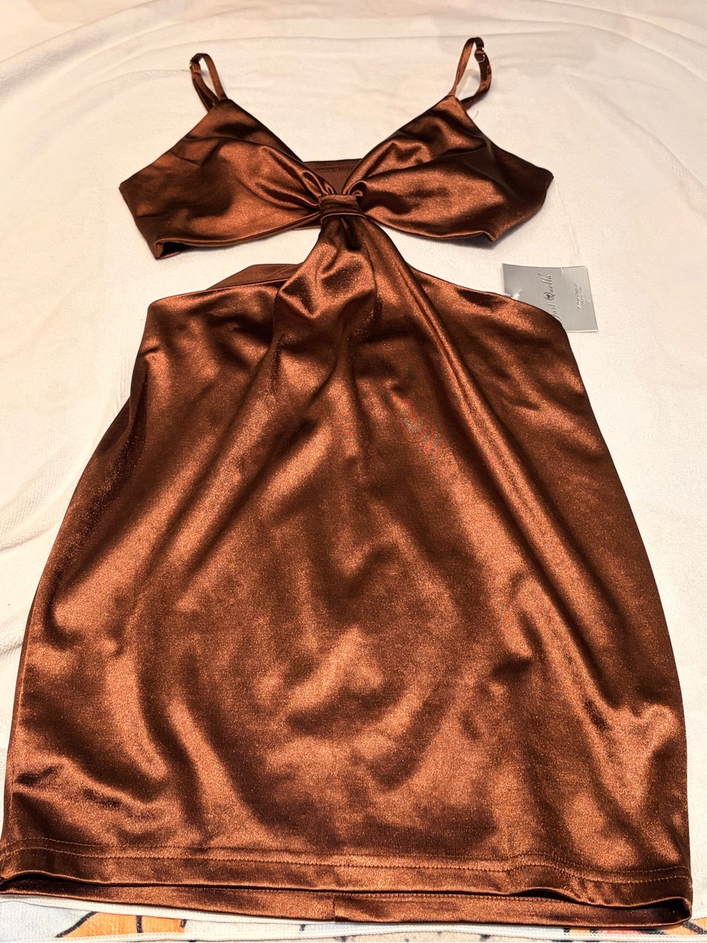 Knot-Front Copper Satin Mini Dress